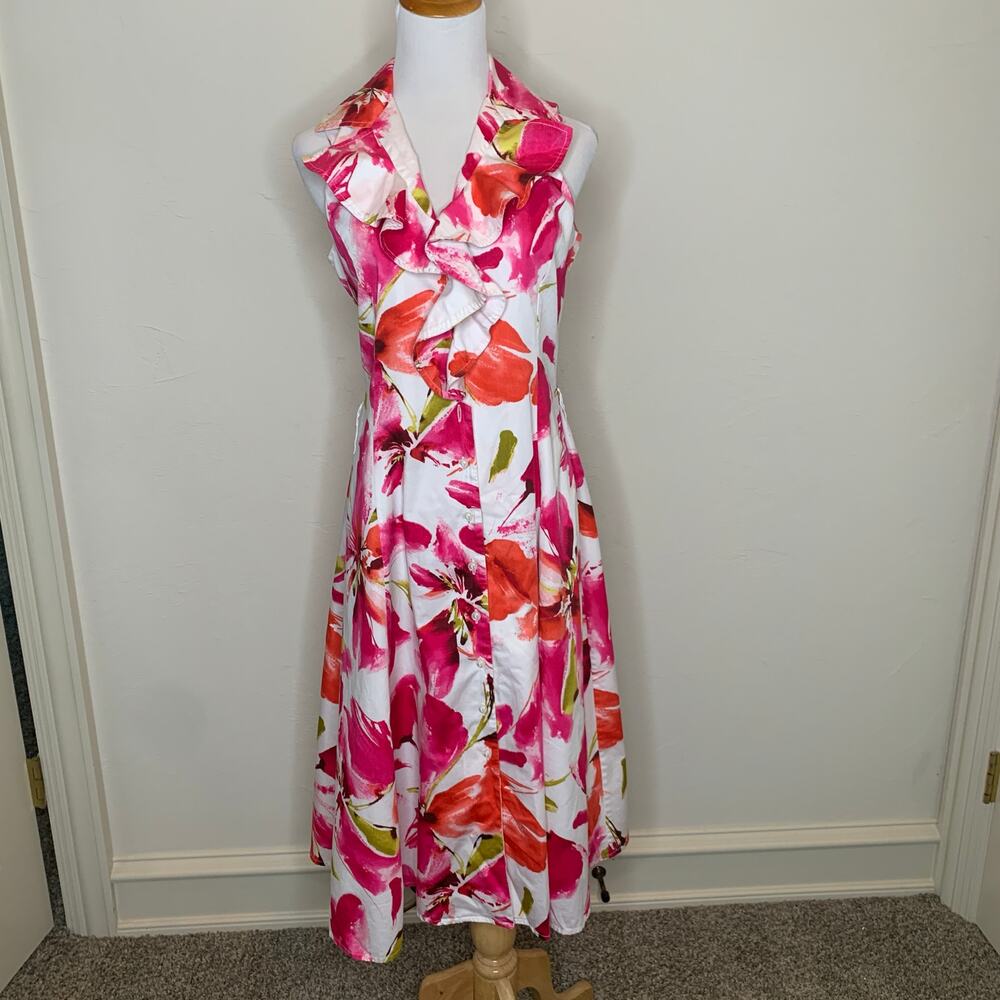 Vintage Jones New York Midi Dress Pink Floral Sz 4